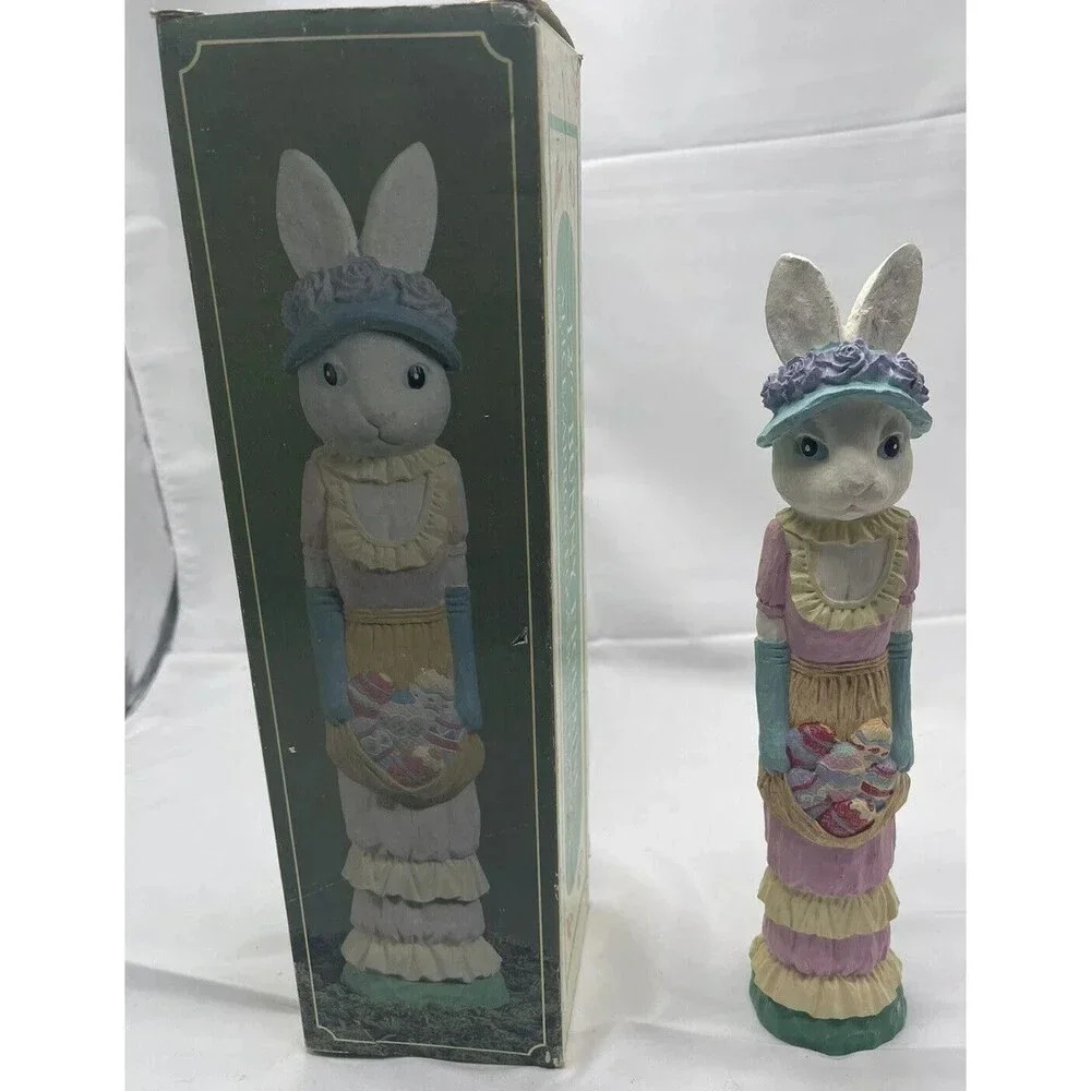 Vintage 12” Easter Bunny Figurine Alice / Apron Eggs Bunny Pencil ABC # 16871